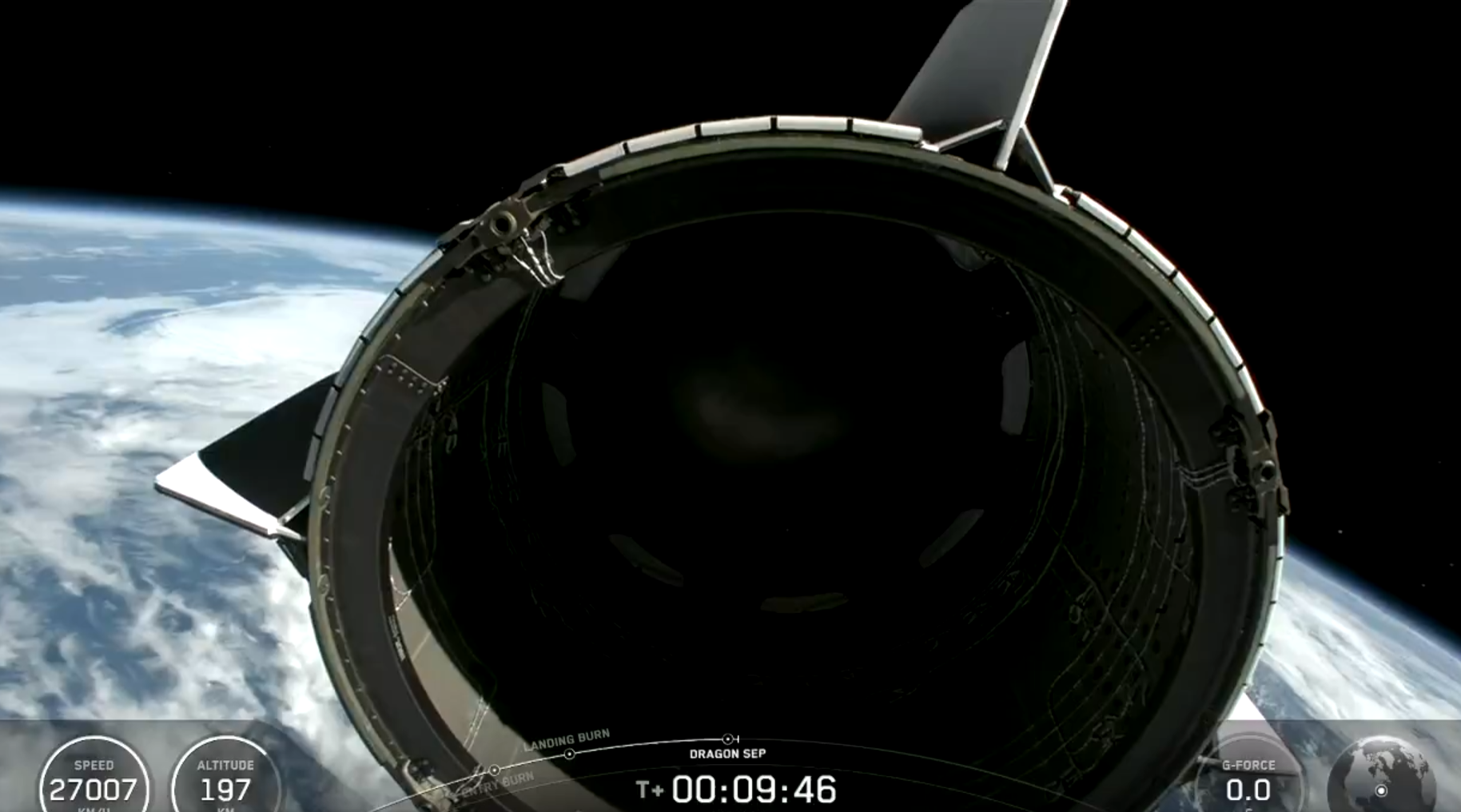 «Добро пожаловать на орбиту!». SpaceX показала эффектные кадры отделения Dragon от второй ступени F…